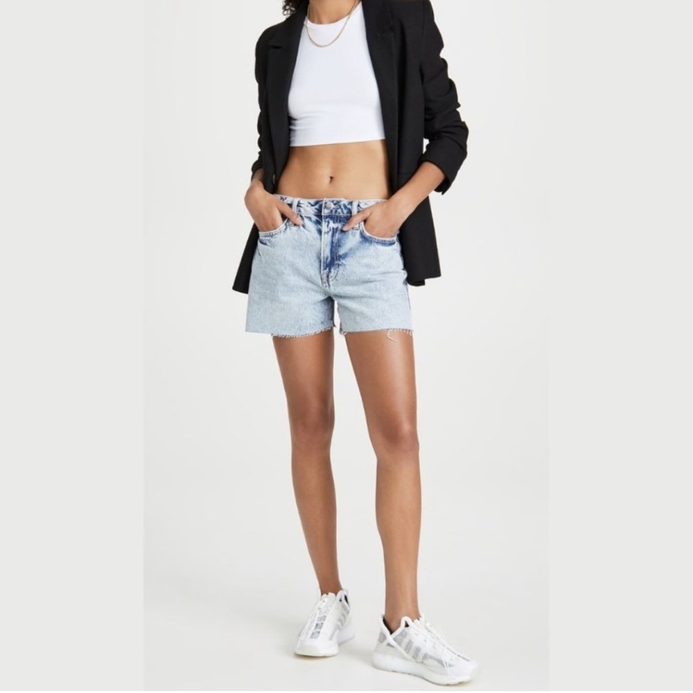 𝅺frame Le Simone Short Light Acid Wash Cut Off Raw hem High Rise Jean Shorts 24